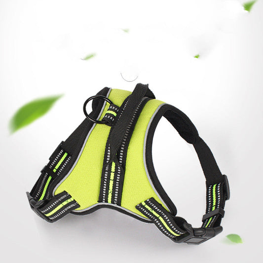 KFX-3888189 Adjustable Pet Harness for Medium to Large Dogs - Black, Orange, Green, with Chest Strap