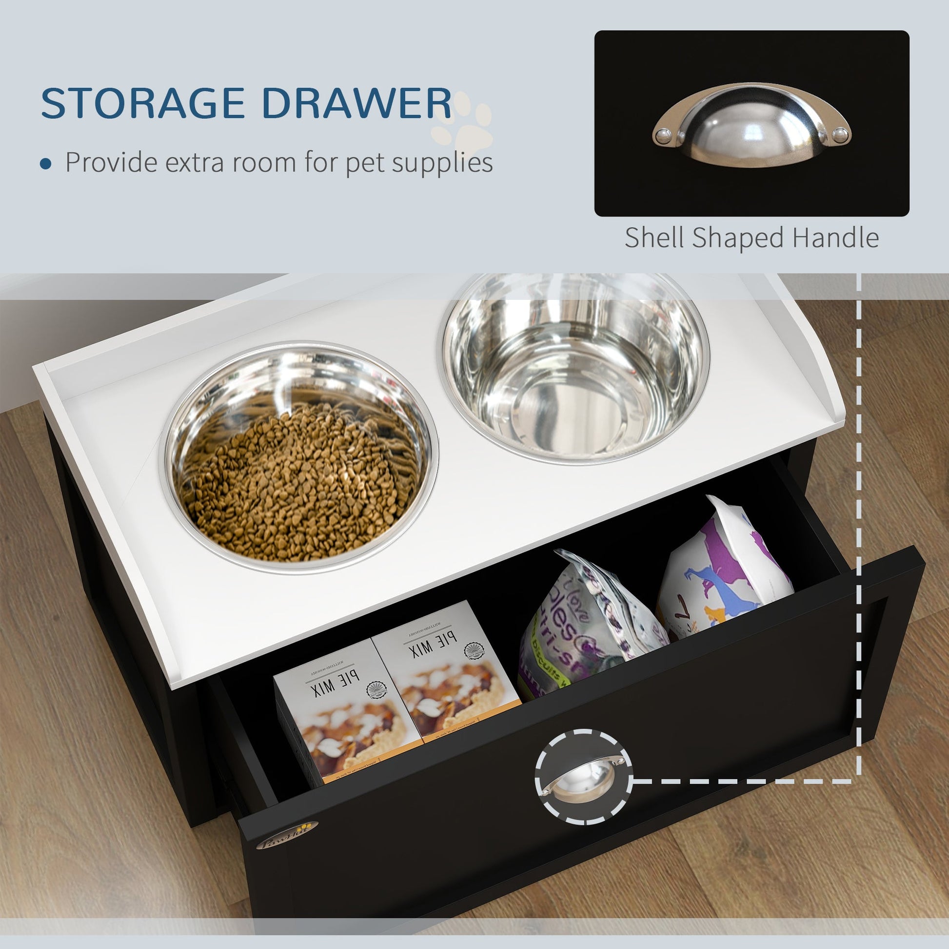 KFX-3889085 Elevated Pet Feeding Station with Storage for Large Dogs - Stainless Steel Bowls