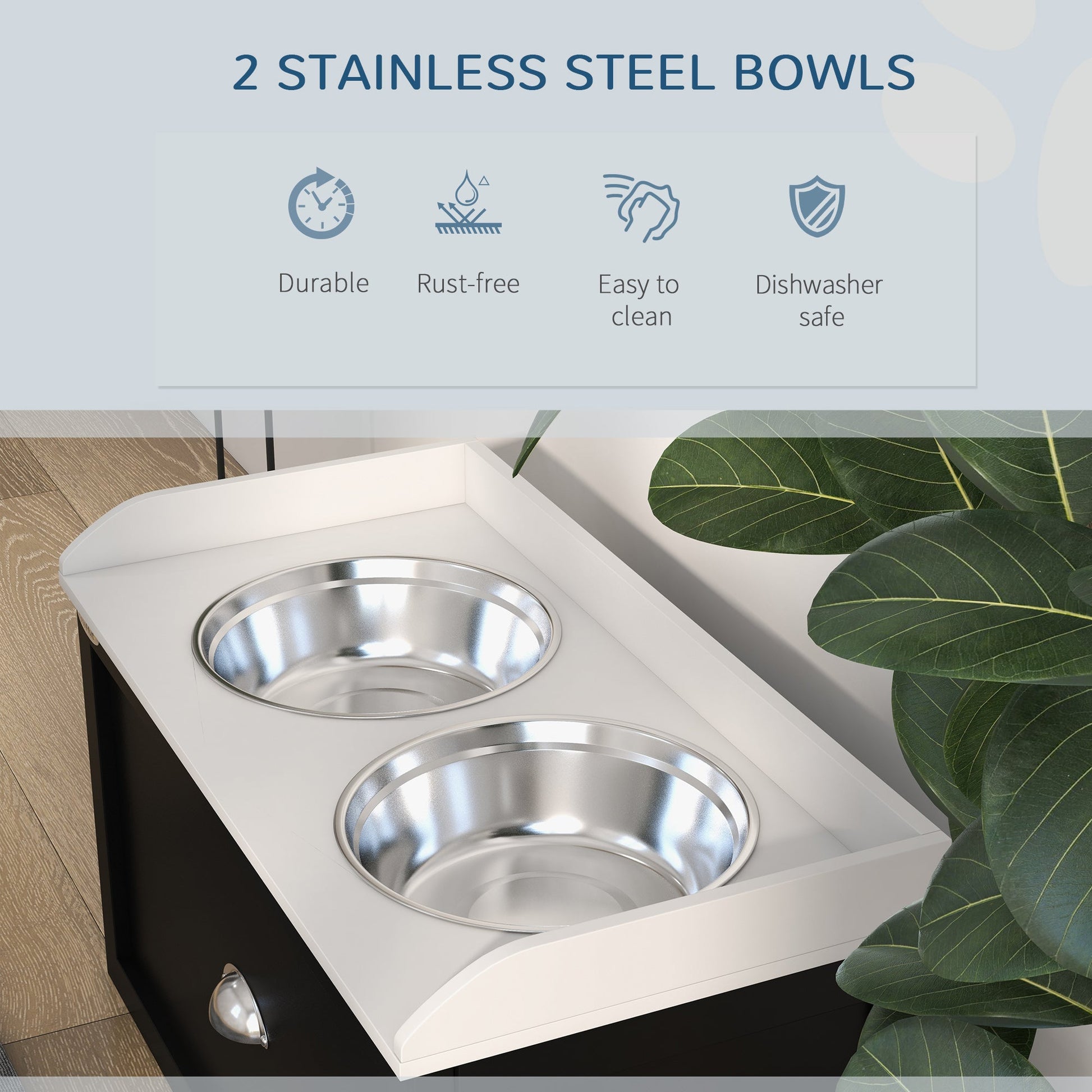 KFX-3889085 Elevated Pet Feeding Station with Storage for Large Dogs - Stainless Steel Bowls