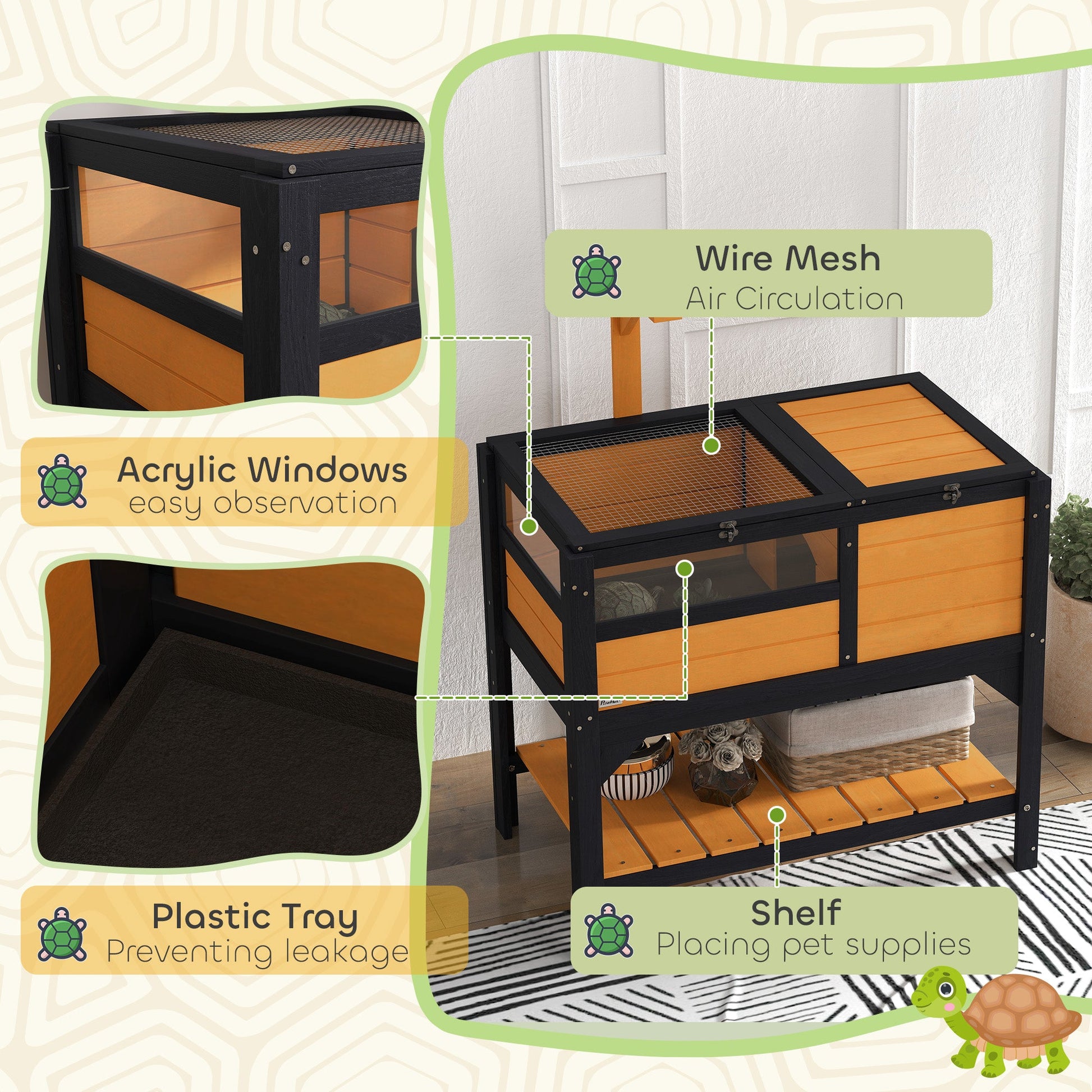 KFX-3892541 Indoor Tortoise Habitat with Shelf Storage and Weather Protection in Yellow