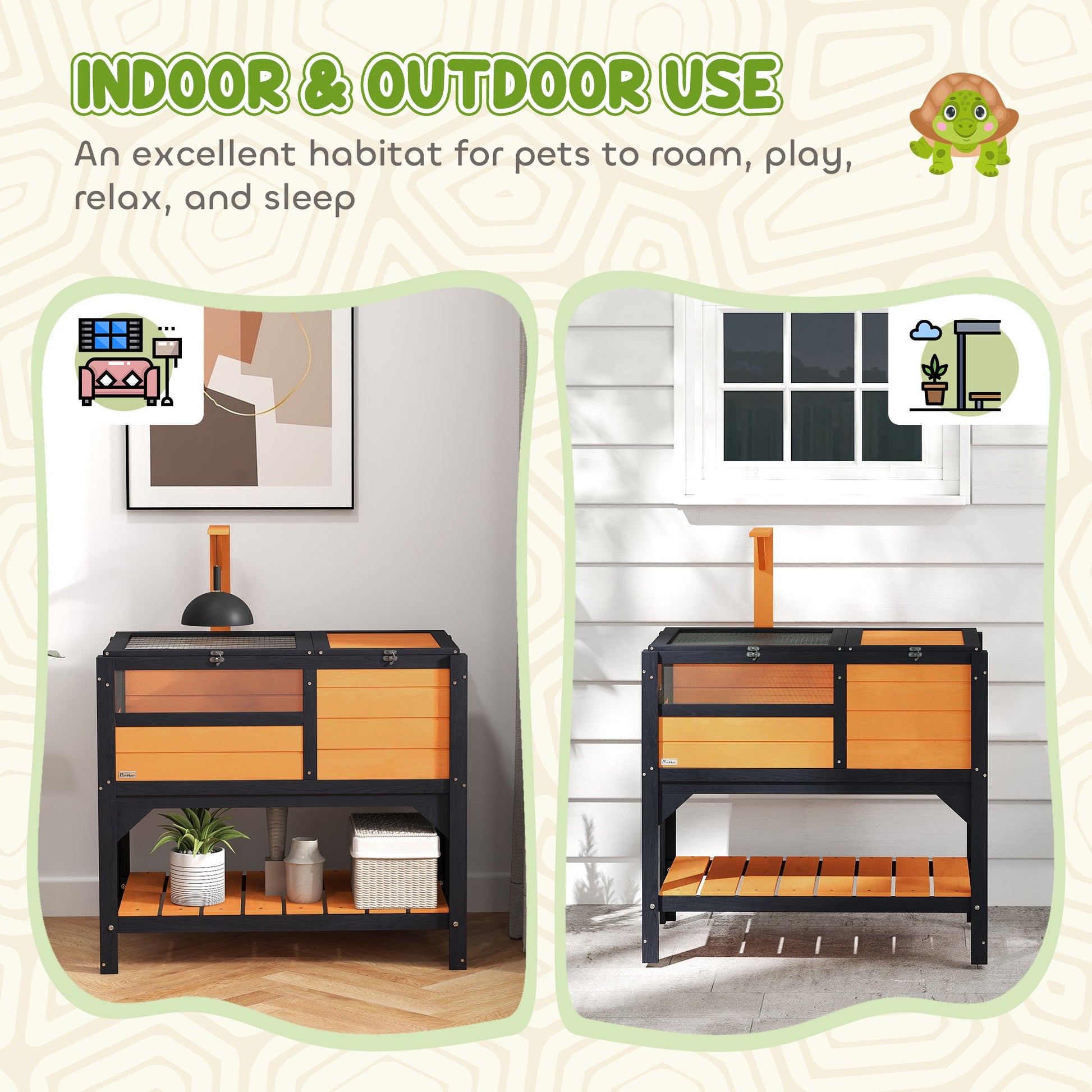 KFX-3892541 Indoor Tortoise Habitat with Shelf Storage and Weather Protection in Yellow