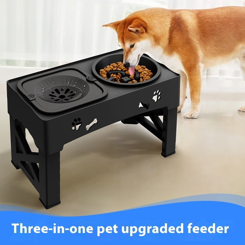 KFX-3892669 Double Bowl Integrated Lifting Stainless Steel Pet Feeder in Black and Gray