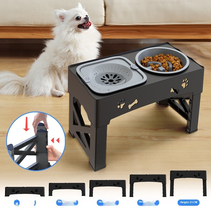 KFX-3892669 Double Bowl Integrated Lifting Stainless Steel Pet Feeder in Black and Gray