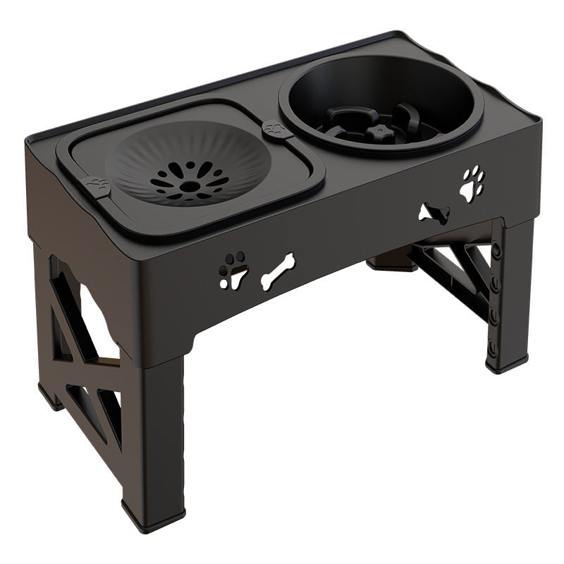 KFX-3892669 Double Bowl Integrated Lifting Stainless Steel Pet Feeder in Black and Gray