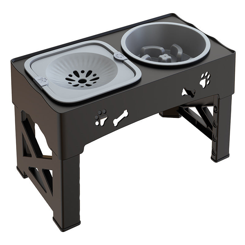 KFX-3892669 Double Bowl Integrated Lifting Stainless Steel Pet Feeder in Black and Gray