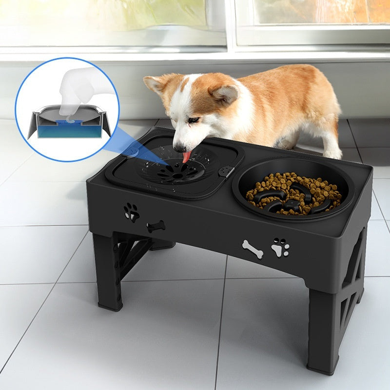KFX-3892669 Double Bowl Integrated Lifting Stainless Steel Pet Feeder in Black and Gray