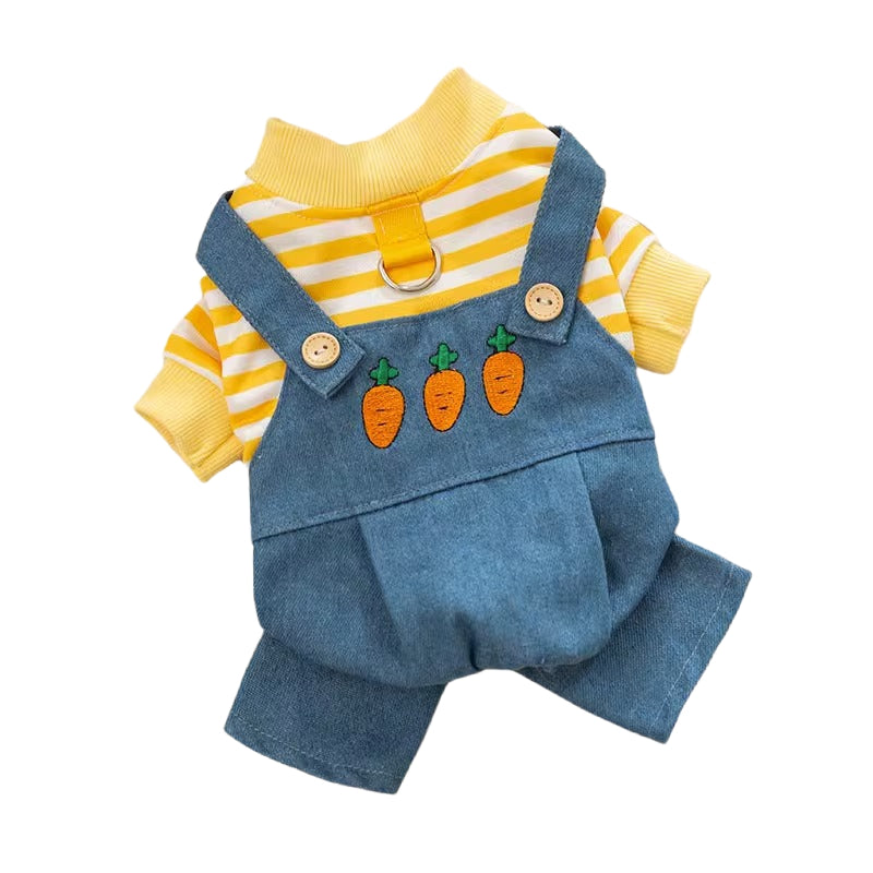 KFX-3893437 Striped Denim Dog Jumpsuit for Puppies and Kittens, Cozy Sweater and Pants Outfit for Cold Weather