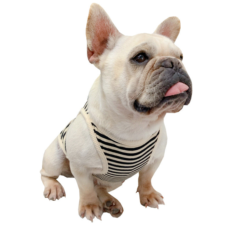 KFX-3894461 Personalized Summer Dog Clothes in Coffee, Black or Yellow Stripes - Cotton Fabric, Multiple Sizes Available