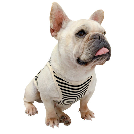 KFX-3894461 Personalized Summer Dog Clothes in Coffee, Black or Yellow Stripes - Cotton Fabric, Multiple Sizes Available