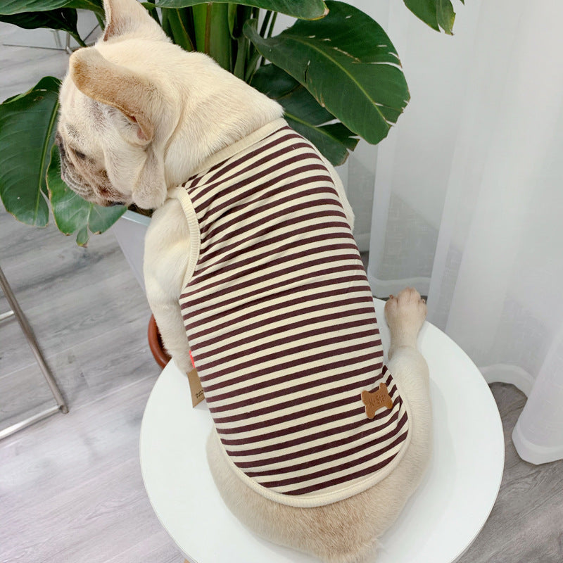 KFX-3894461 Personalized Summer Dog Clothes in Coffee, Black or Yellow Stripes - Cotton Fabric, Multiple Sizes Available