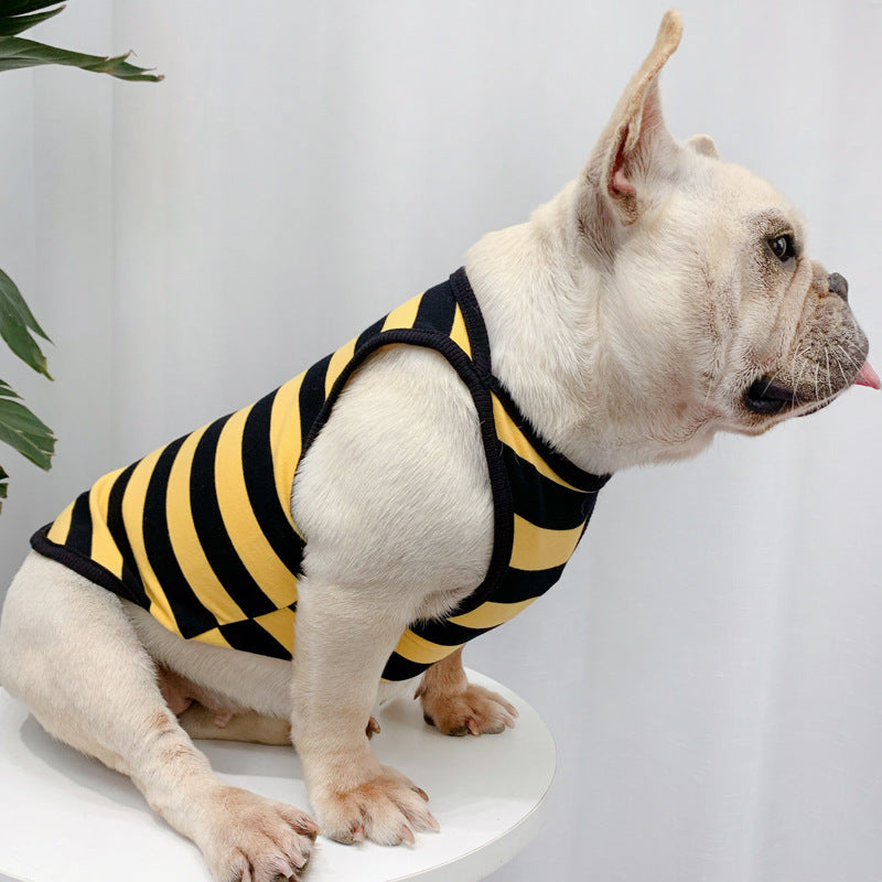 KFX-3894461 Personalized Summer Dog Clothes in Coffee, Black or Yellow Stripes - Cotton Fabric, Multiple Sizes Available