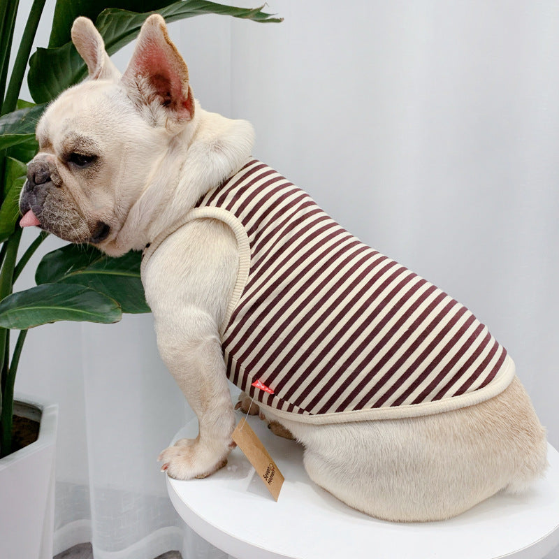 KFX-3894461 Personalized Summer Dog Clothes in Coffee, Black or Yellow Stripes - Cotton Fabric, Multiple Sizes Available