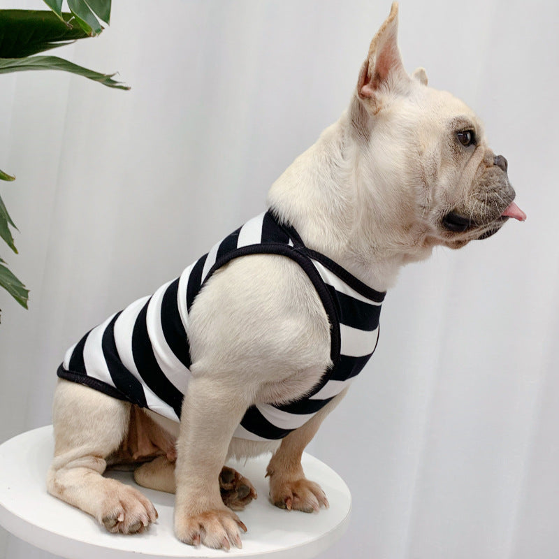 KFX-3894461 Personalized Summer Dog Clothes in Coffee, Black or Yellow Stripes - Cotton Fabric, Multiple Sizes Available