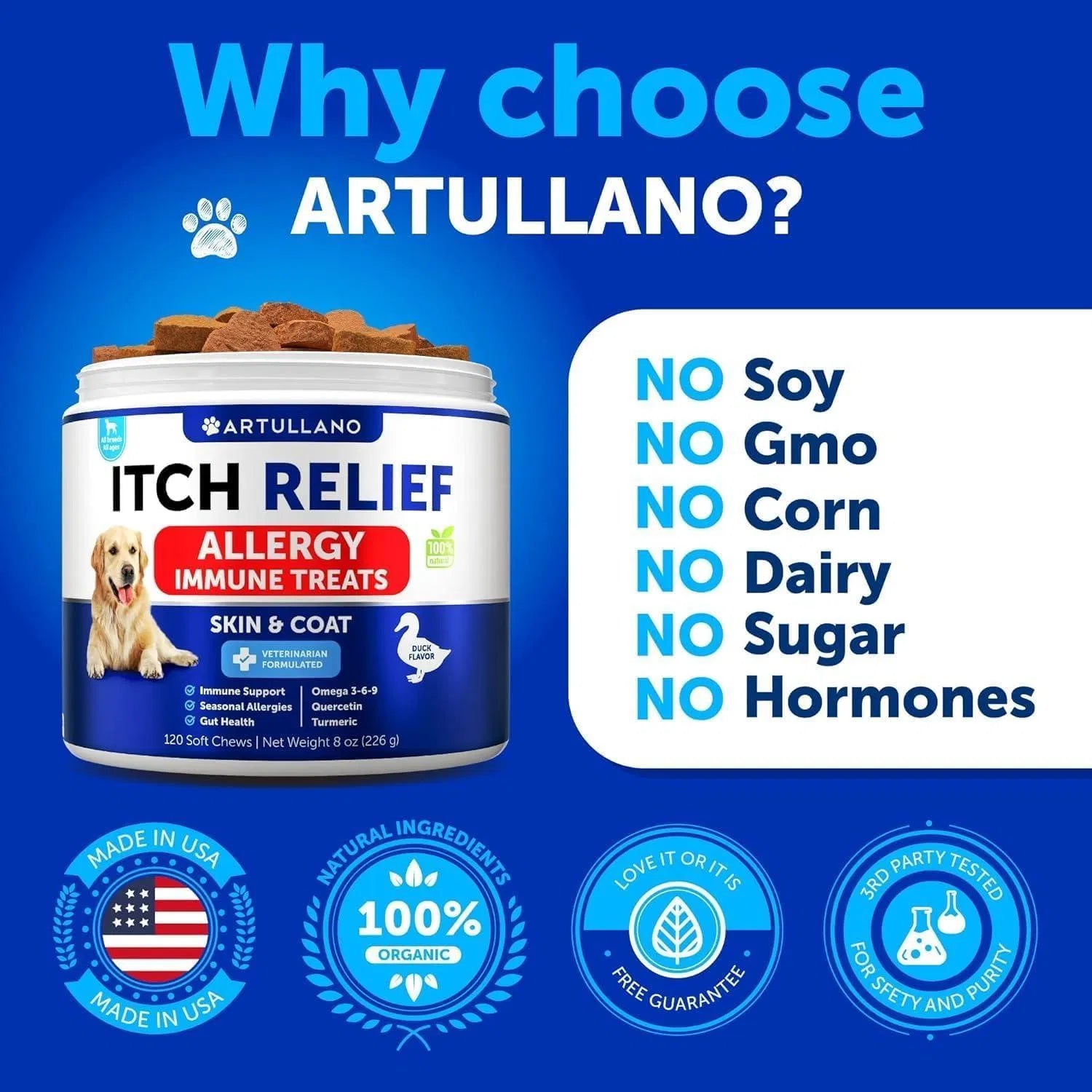 KFX-3894717 Dog Allergy Relief Chews for Itchy Skin and Seasonal Allergies, Fish Oil Formula, 120 Soft Treats for Immune and Skin Health