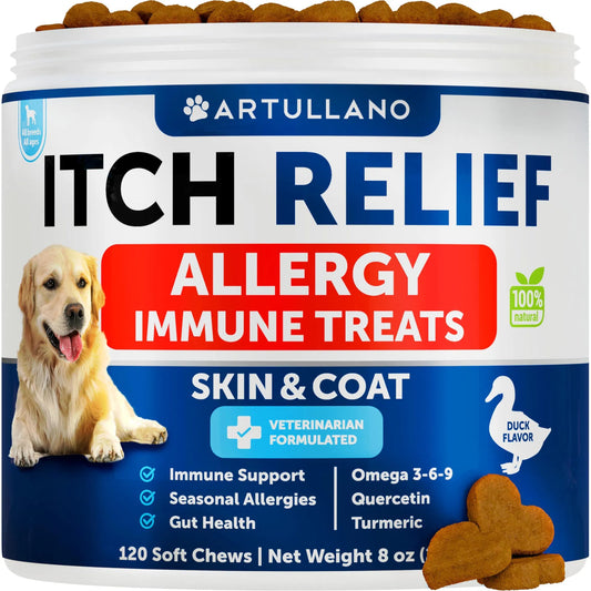 KFX-3894717 Dog Allergy Relief Chews for Itchy Skin and Seasonal Allergies, Fish Oil Formula, 120 Soft Treats for Immune and Skin Health