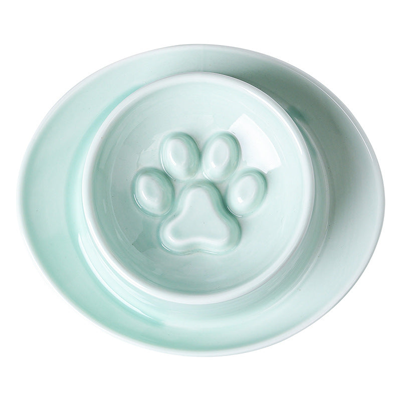 KFX-3896125 Slow Feed Anti-Choking Bowl for Cats and Dogs - Ceramic Pet Food Basin with Neck Protection