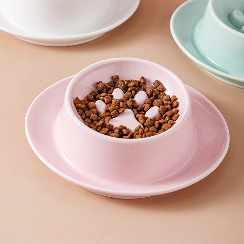 KFX-3896125 Slow Feed Anti-Choking Bowl for Cats and Dogs - Ceramic Pet Food Basin with Neck Protection