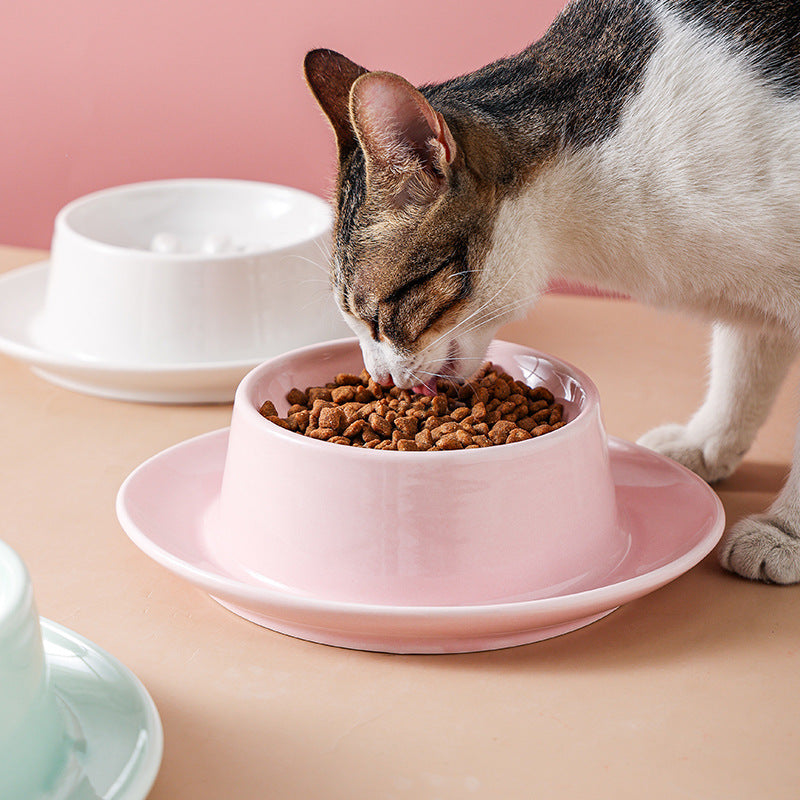 KFX-3896125 Slow Feed Anti-Choking Bowl for Cats and Dogs - Ceramic Pet Food Basin with Neck Protection