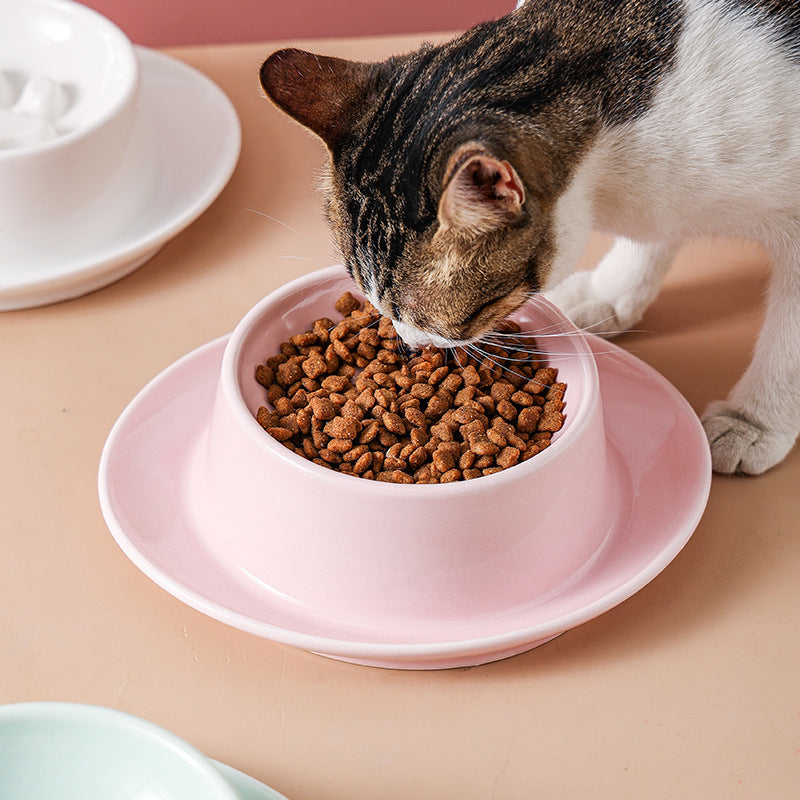 KFX-3896125 Slow Feed Anti-Choking Bowl for Cats and Dogs - Ceramic Pet Food Basin with Neck Protection
