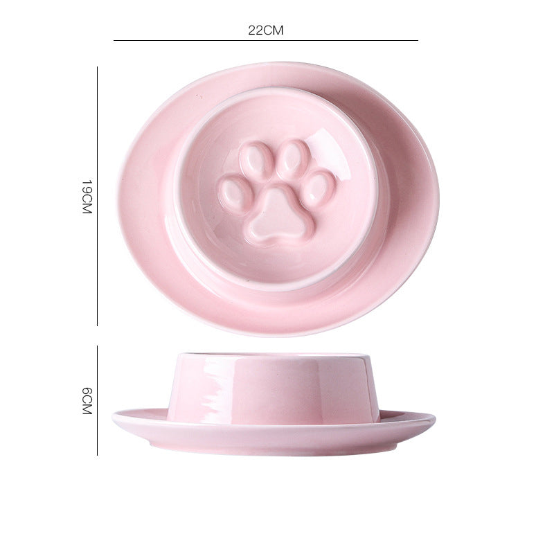 KFX-3896125 Slow Feed Anti-Choking Bowl for Cats and Dogs - Ceramic Pet Food Basin with Neck Protection