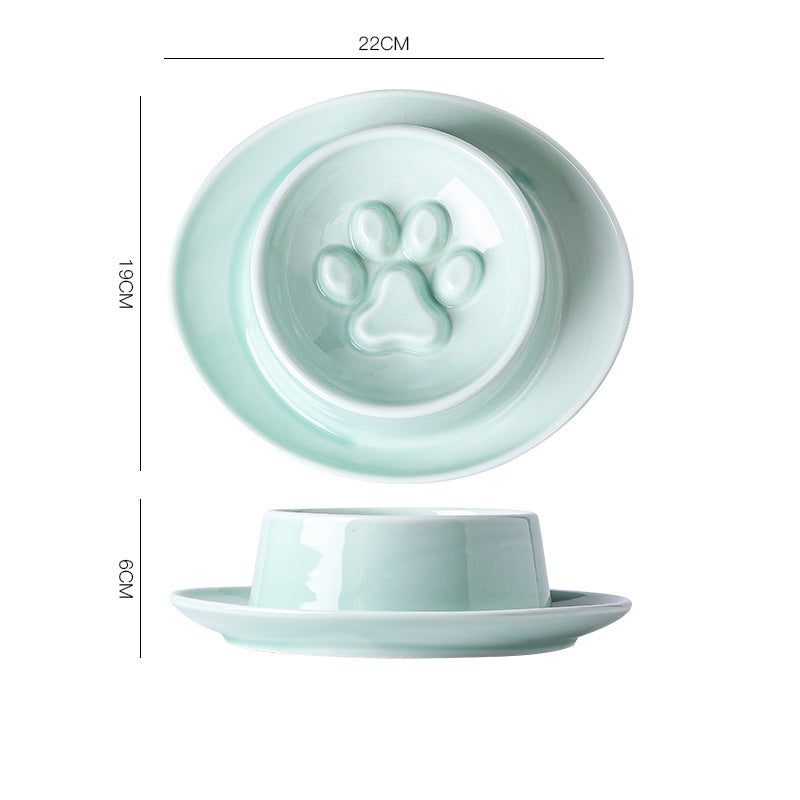 KFX-3896125 Slow Feed Anti-Choking Bowl for Cats and Dogs - Ceramic Pet Food Basin with Neck Protection