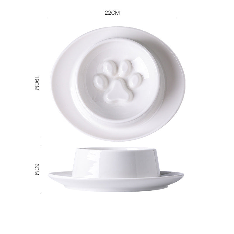 KFX-3896125 Slow Feed Anti-Choking Bowl for Cats and Dogs - Ceramic Pet Food Basin with Neck Protection