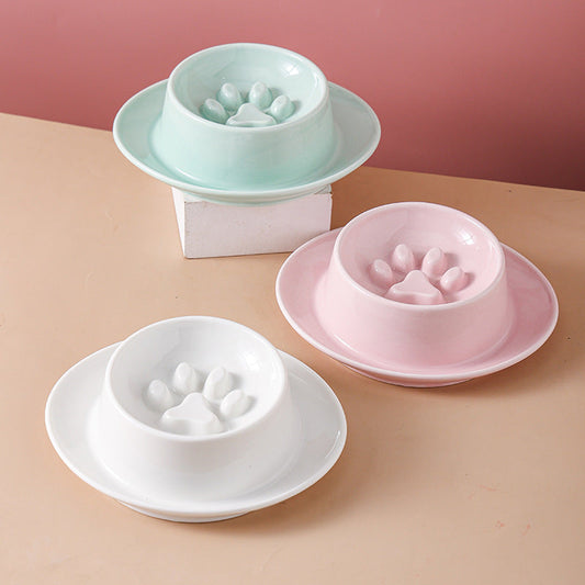 KFX-3896125 Slow Feed Anti-Choking Bowl for Cats and Dogs - Ceramic Pet Food Basin with Neck Protection