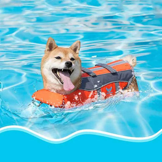 KFX-3900989 Orange Polyester Dog Life Vest for Swimming - Casual Pet Clothing in Sizes XS to XL