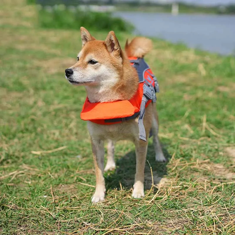 KFX-3900989 Orange Polyester Dog Life Vest for Swimming - Casual Pet Clothing in Sizes XS to XL