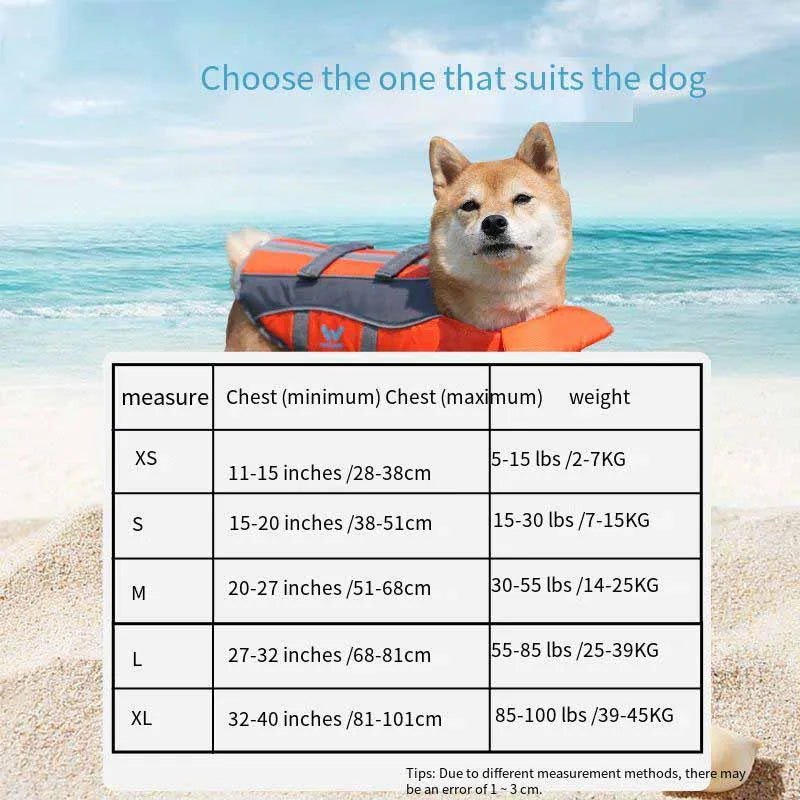 KFX-3900989 Orange Polyester Dog Life Vest for Swimming - Casual Pet Clothing in Sizes XS to XL