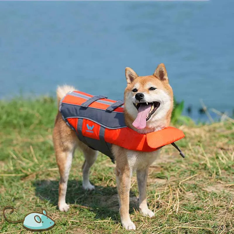 KFX-3900989 Orange Polyester Dog Life Vest for Swimming - Casual Pet Clothing in Sizes XS to XL