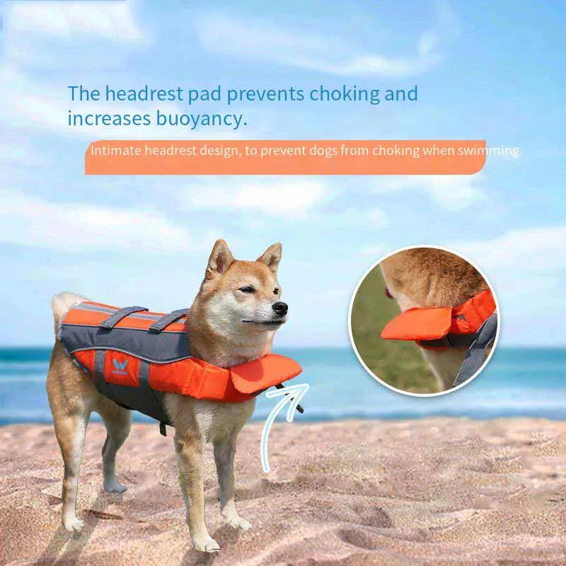 KFX-3900989 Orange Polyester Dog Life Vest for Swimming - Casual Pet Clothing in Sizes XS to XL
