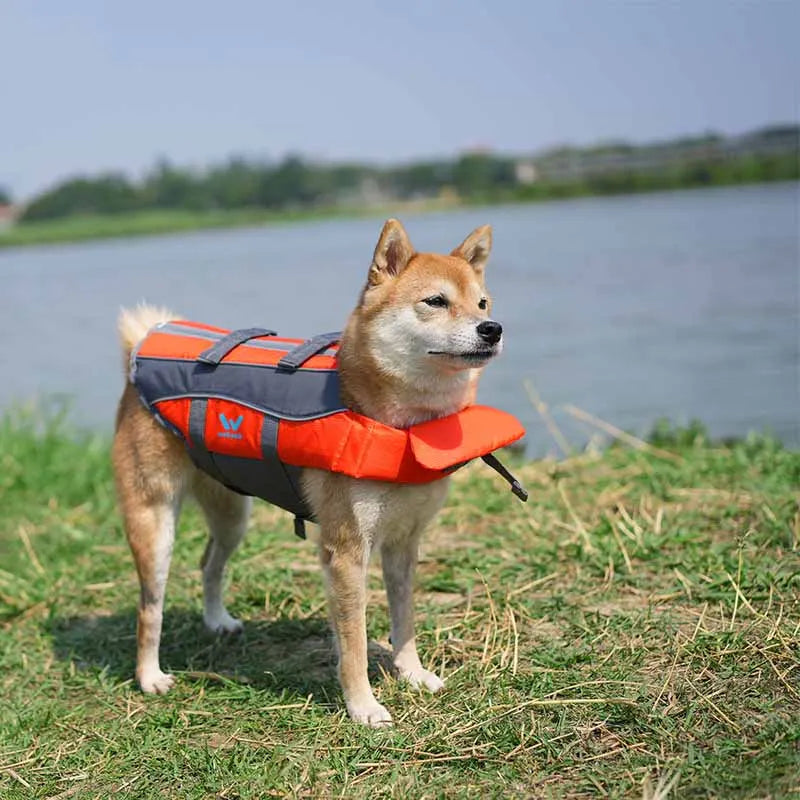 KFX-3900989 Orange Polyester Dog Life Vest for Swimming - Casual Pet Clothing in Sizes XS to XL
