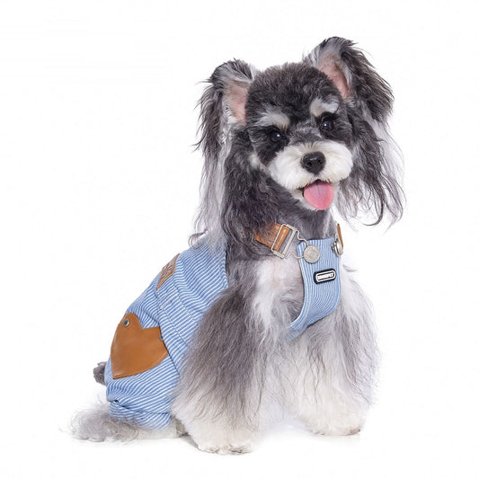 KFX-3902013 Denim Suspender Pants for Small Dogs - Stylish Blue Pet Clothing for Bichon & Schnauzer