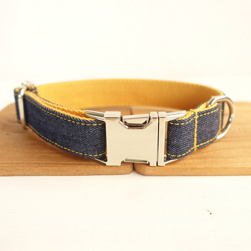 KFX-3902397 Yellow Cowboy Pet Collar Bow Tie Traction Set - Polyester, Available in XS, S, M, L, XL