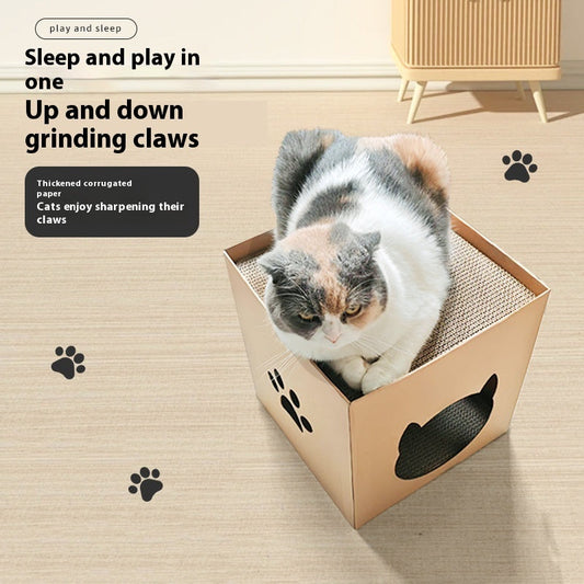 KFX-3904061 Vertical Cat Scratch Board in Pet Milk Carton Design - Durable Corrugated Paper, 30x30cm