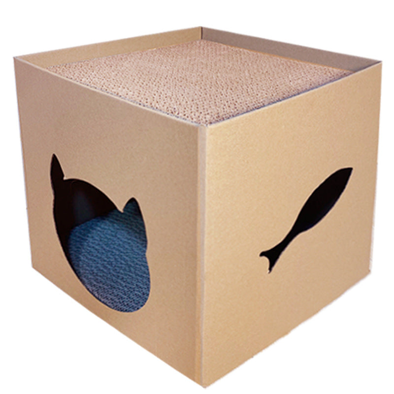 KFX-3904061 Vertical Cat Scratch Board in Pet Milk Carton Design - Durable Corrugated Paper, 30x30cm