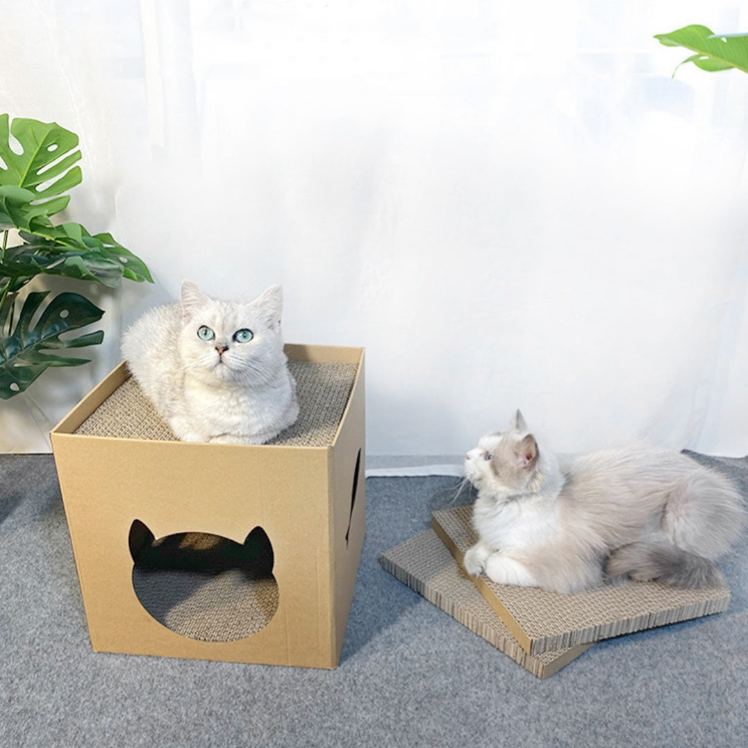 KFX-3904061 Vertical Cat Scratch Board in Pet Milk Carton Design - Durable Corrugated Paper, 30x30cm