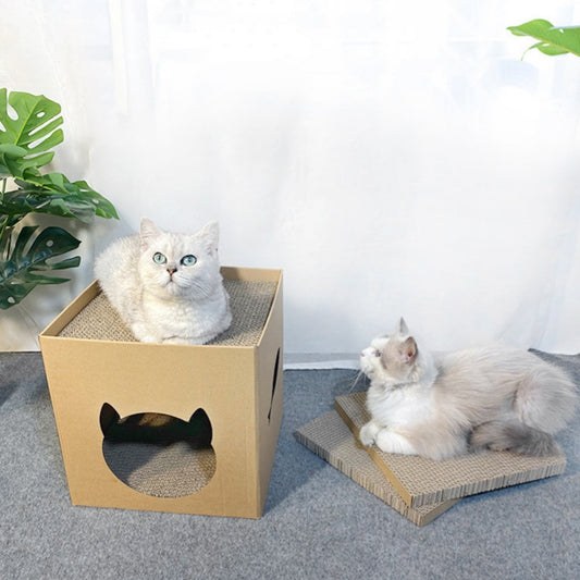 KFX-3904061 Vertical Cat Scratch Board in Pet Milk Carton Design - Durable Corrugated Paper, 30x30cm