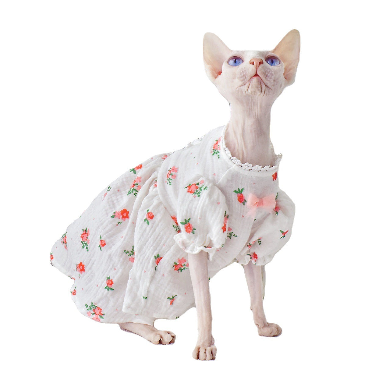 KFX-3904957 Hairless Cat Summer Outfit - White Rubber Pet Clothing in Sizes XS to XXL