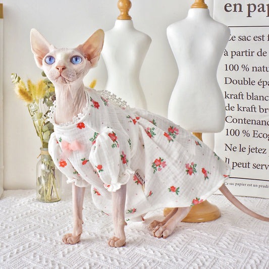 KFX-3904957 Hairless Cat Summer Outfit - White Rubber Pet Clothing in Sizes XS to XXL