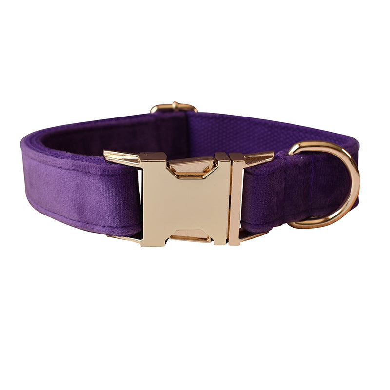 KFX-3908157 Purple Velvet Dog Collar and Leash Set with Bow Knot – Casual and Suitable for All Seasons