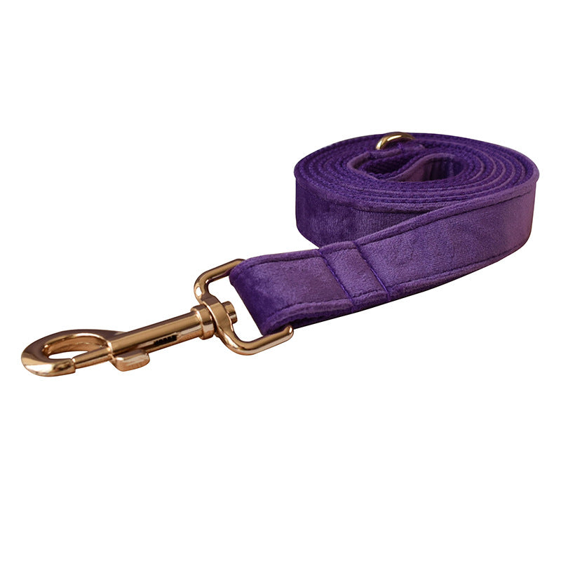 KFX-3908157 Purple Velvet Dog Collar and Leash Set with Bow Knot – Casual and Suitable for All Seasons