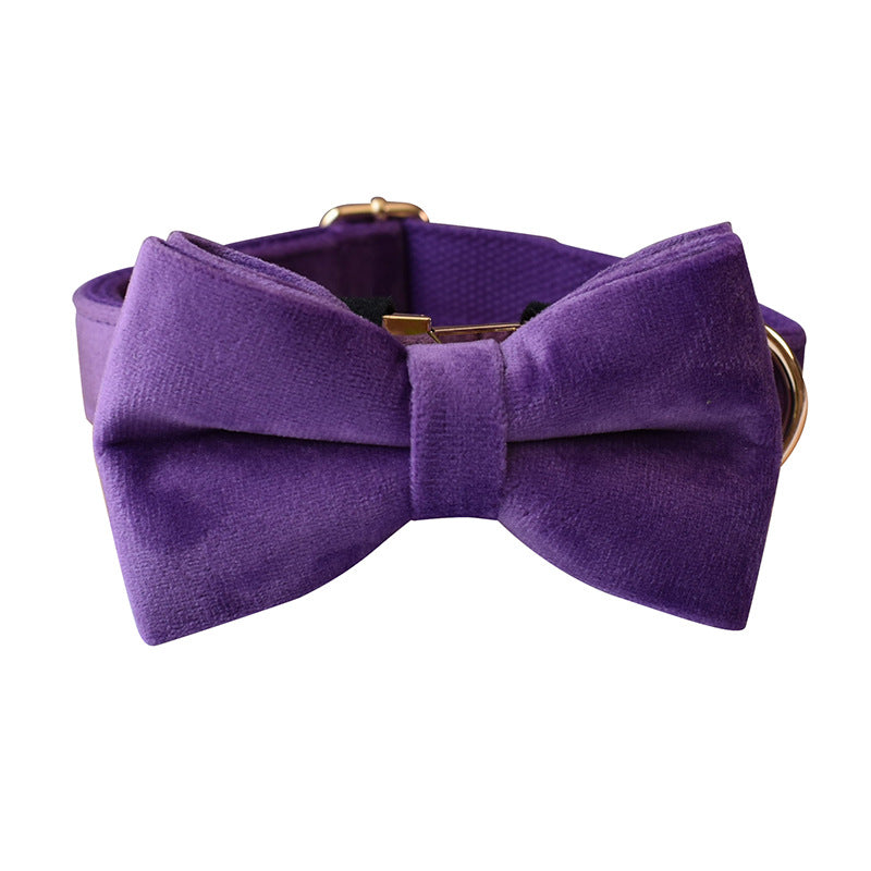 KFX-3908157 Purple Velvet Dog Collar and Leash Set with Bow Knot – Casual and Suitable for All Seasons
