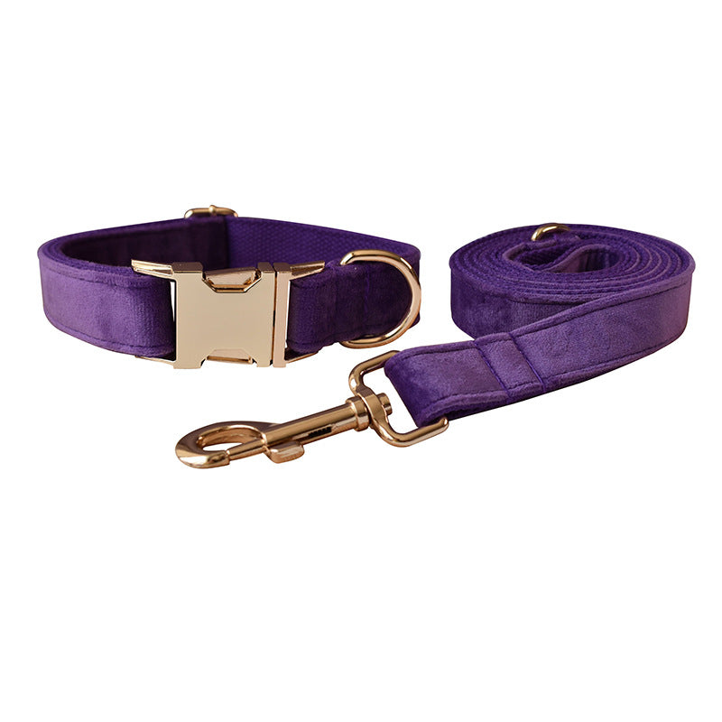 KFX-3908157 Purple Velvet Dog Collar and Leash Set with Bow Knot – Casual and Suitable for All Seasons
