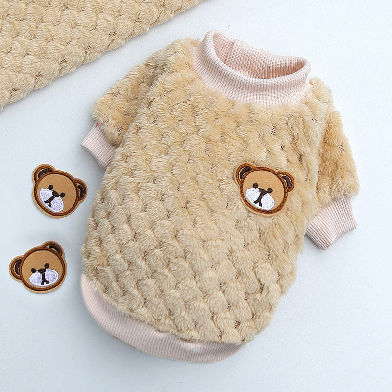 KFX-3908541 Cozy Coral Fleece Teddy Pet Outfit in Pineapple Grid Patterns