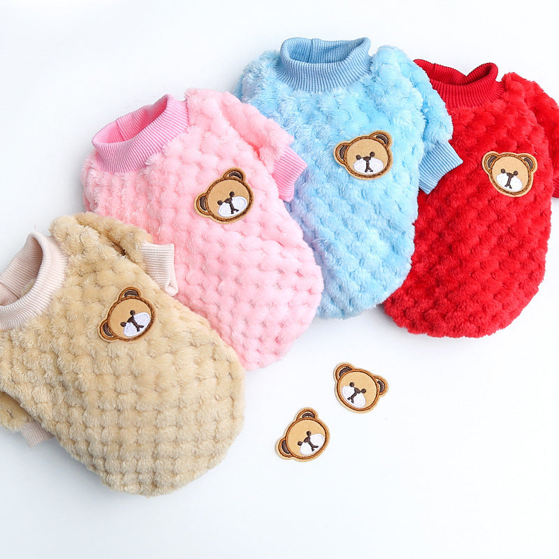 KFX-3908541 Cozy Coral Fleece Teddy Pet Outfit in Pineapple Grid Patterns
