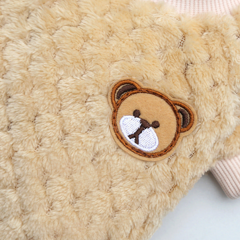 KFX-3908541 Cozy Coral Fleece Teddy Pet Outfit in Pineapple Grid Patterns