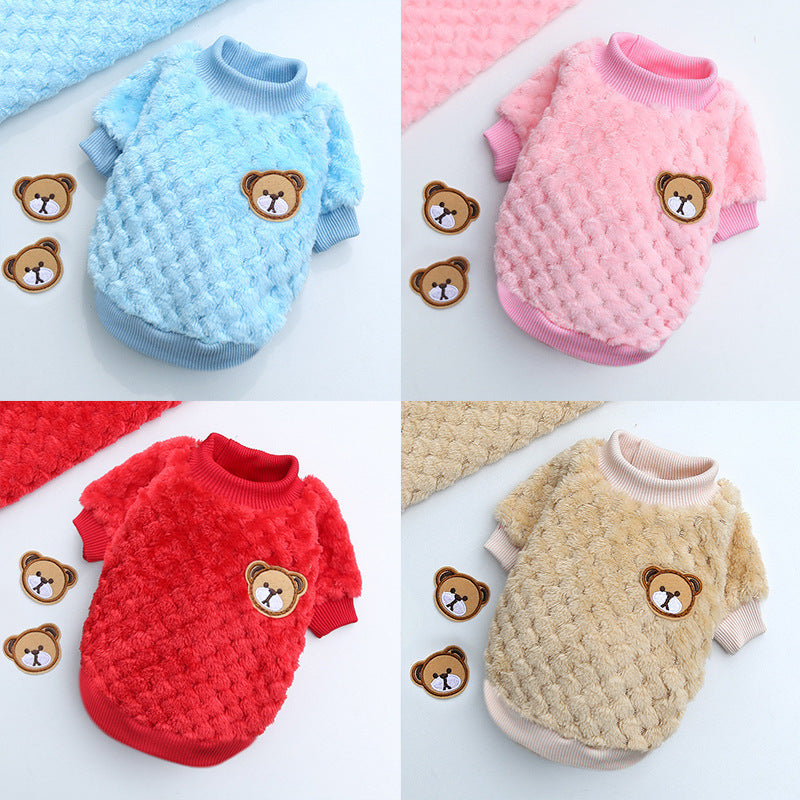 KFX-3908541 Cozy Coral Fleece Teddy Pet Outfit in Pineapple Grid Patterns