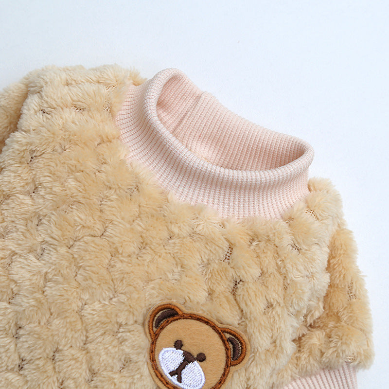KFX-3908541 Cozy Coral Fleece Teddy Pet Outfit in Pineapple Grid Patterns